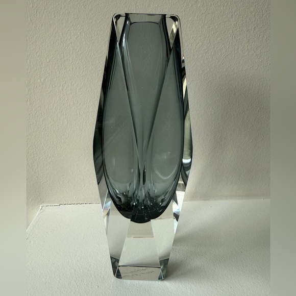 Vintage MCM Murano Sommerso Geometric Smoky Glass Vase Home Decor
